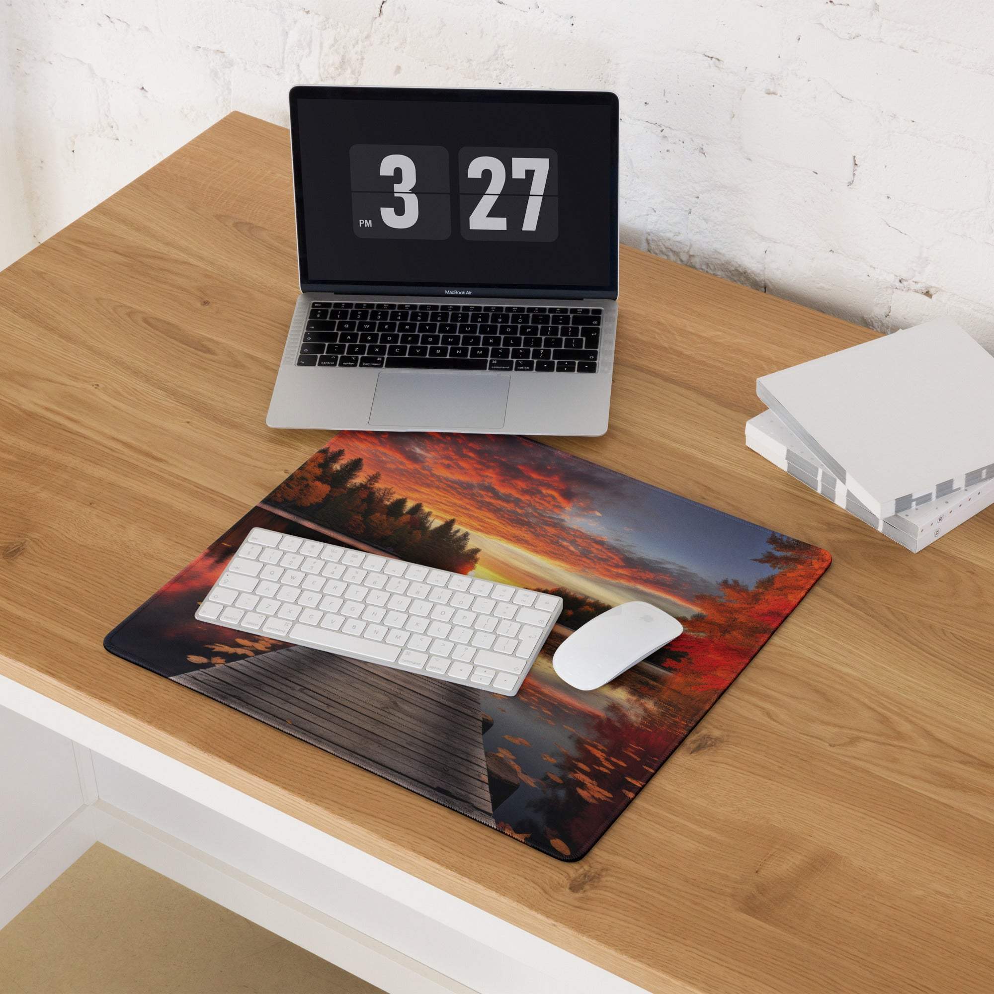 Large Autumn Sunset Lake Dock Gaming Mouse Pad with Non-Slip Base
