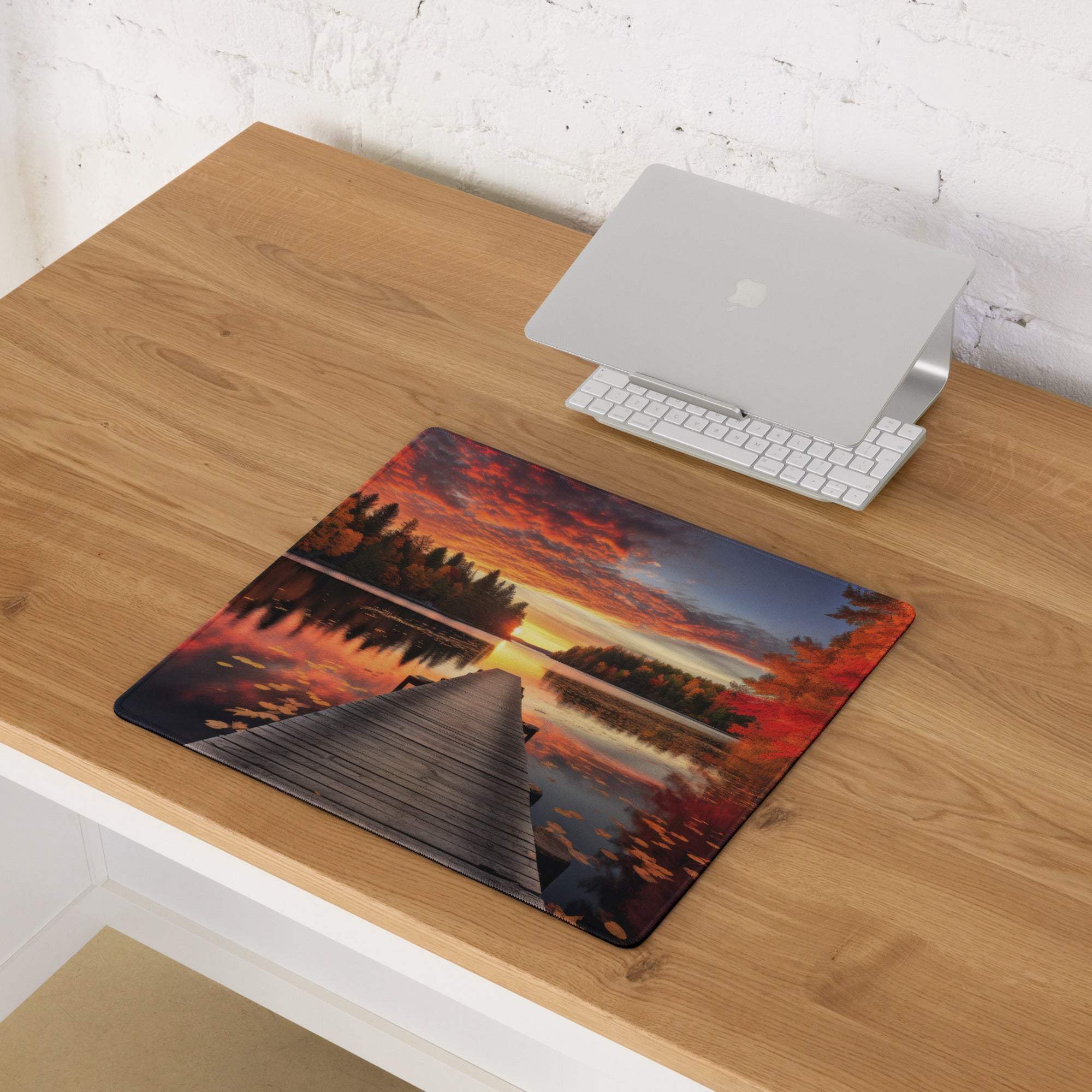 Large Autumn Sunset Lake Dock gaming mouse pad with non-slip base