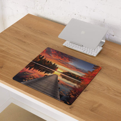 Large Autumn Sunset Lake Dock gaming mouse pad with non-slip base