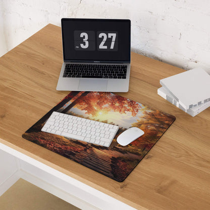 Large Autumn Forest Lake Scene Gaming Mouse Pad with Edge Stitching
