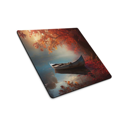 Autumn Lake Boat Scene large gaming mouse pad with non-slip base