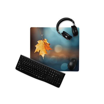 Autumn leaf gaming mouse pad with orange maple, non-slip base, stitched edges