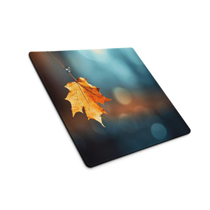 Autumn leaf gaming mouse pad with orange maple leaf, non-slip base, stitched edges