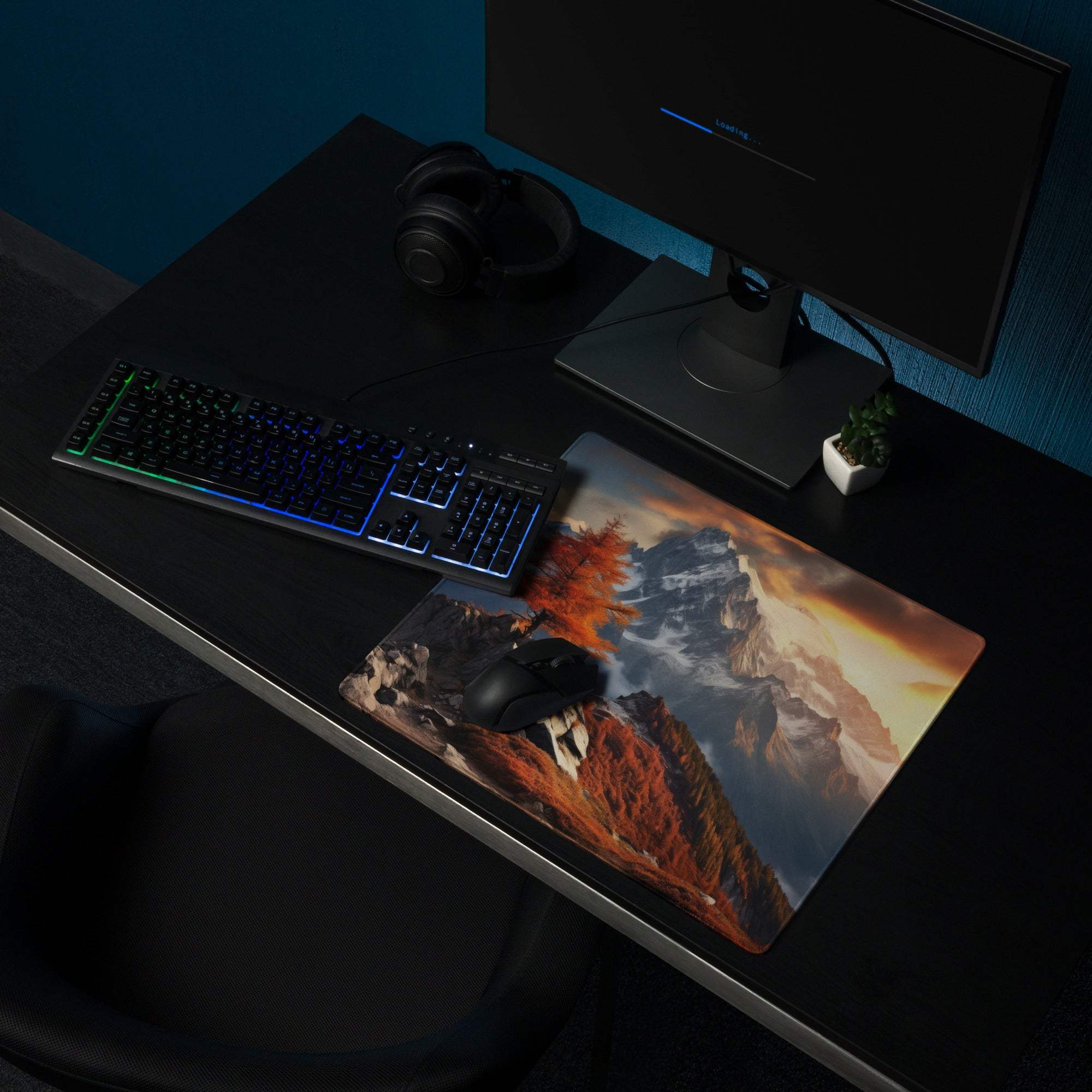 Epic Mountain Landscape large gaming mouse pad with autumnal sunset mountains