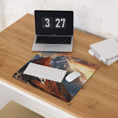 Epic Mountain Landscape large gaming mouse pad with fiery autumn trees