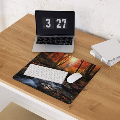 Autumn Forest large gaming mouse pad with vivid sunset stream scene