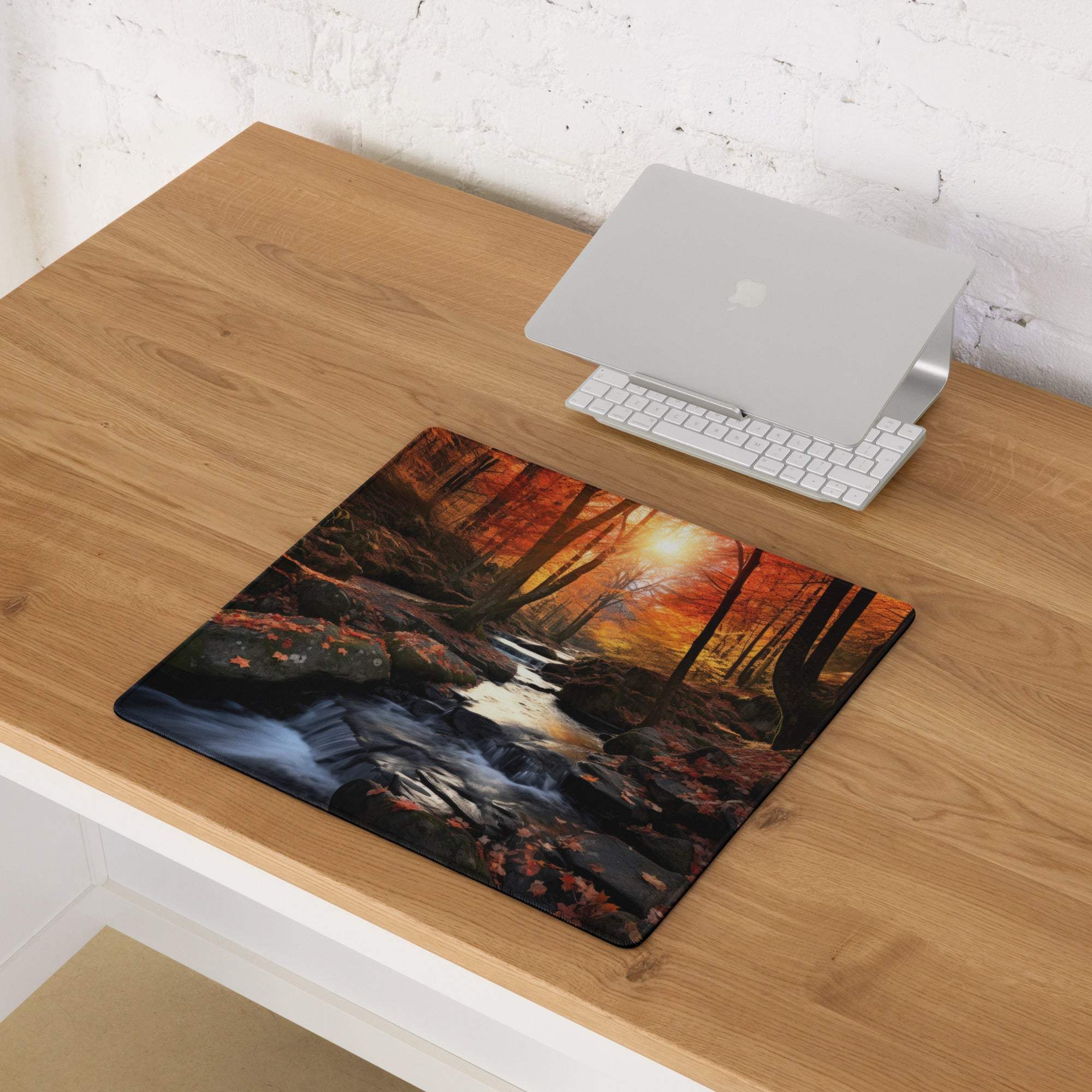 Autumn Forest Landscape large gaming mouse pad with vivid foliage and sunset