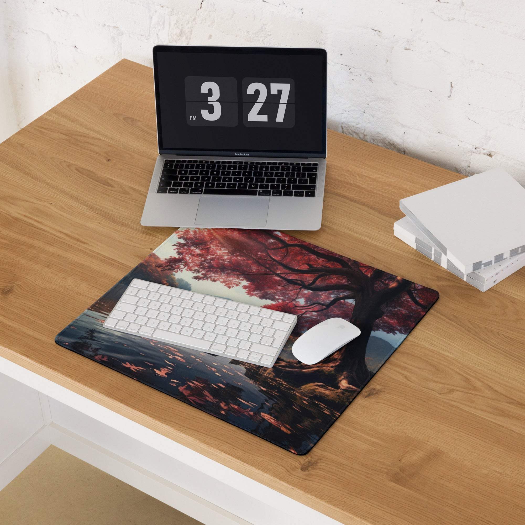 Autumn Forest large gaming mouse pad with red black tree design