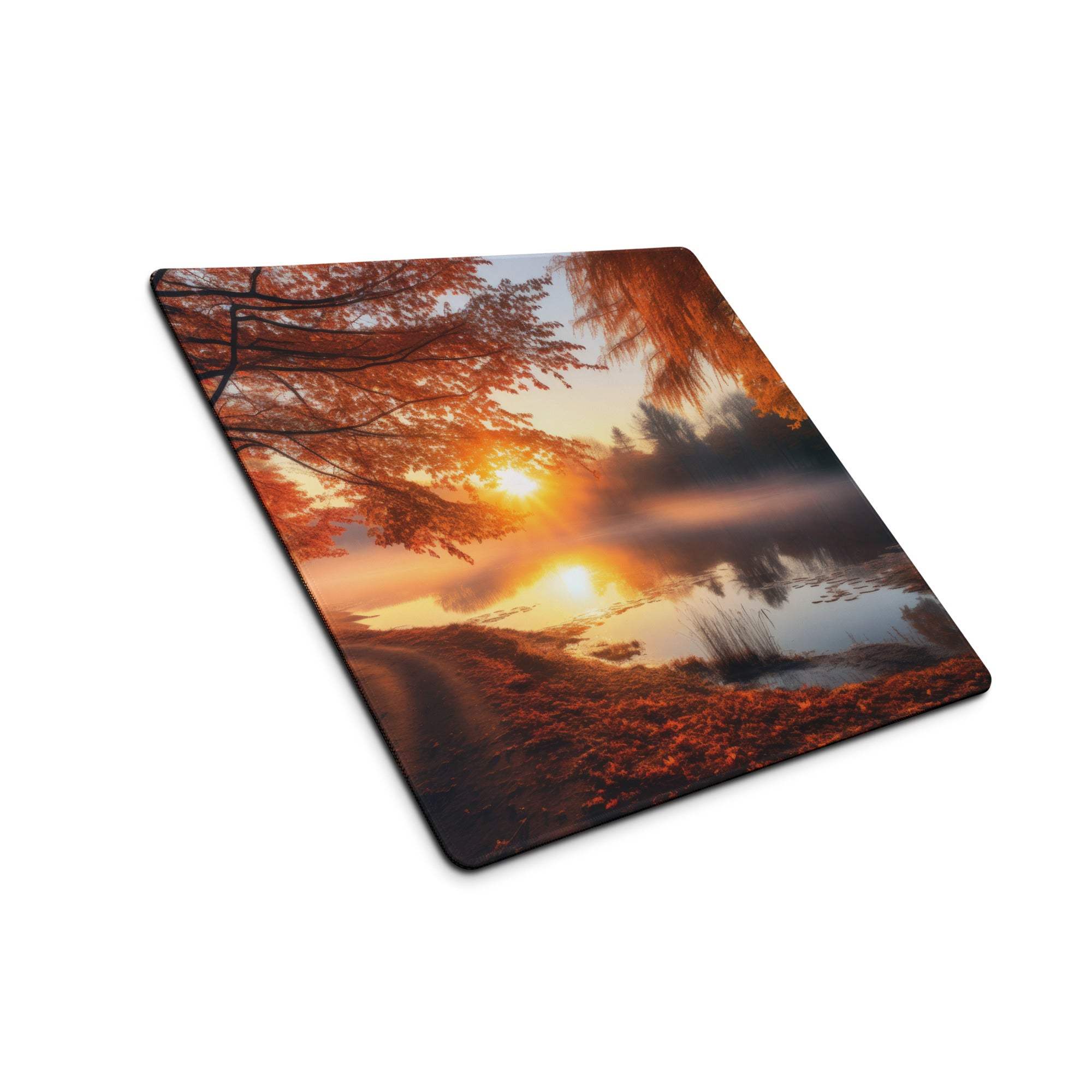 Large nature-inspired autumn sunset mouse pad with non-slip base