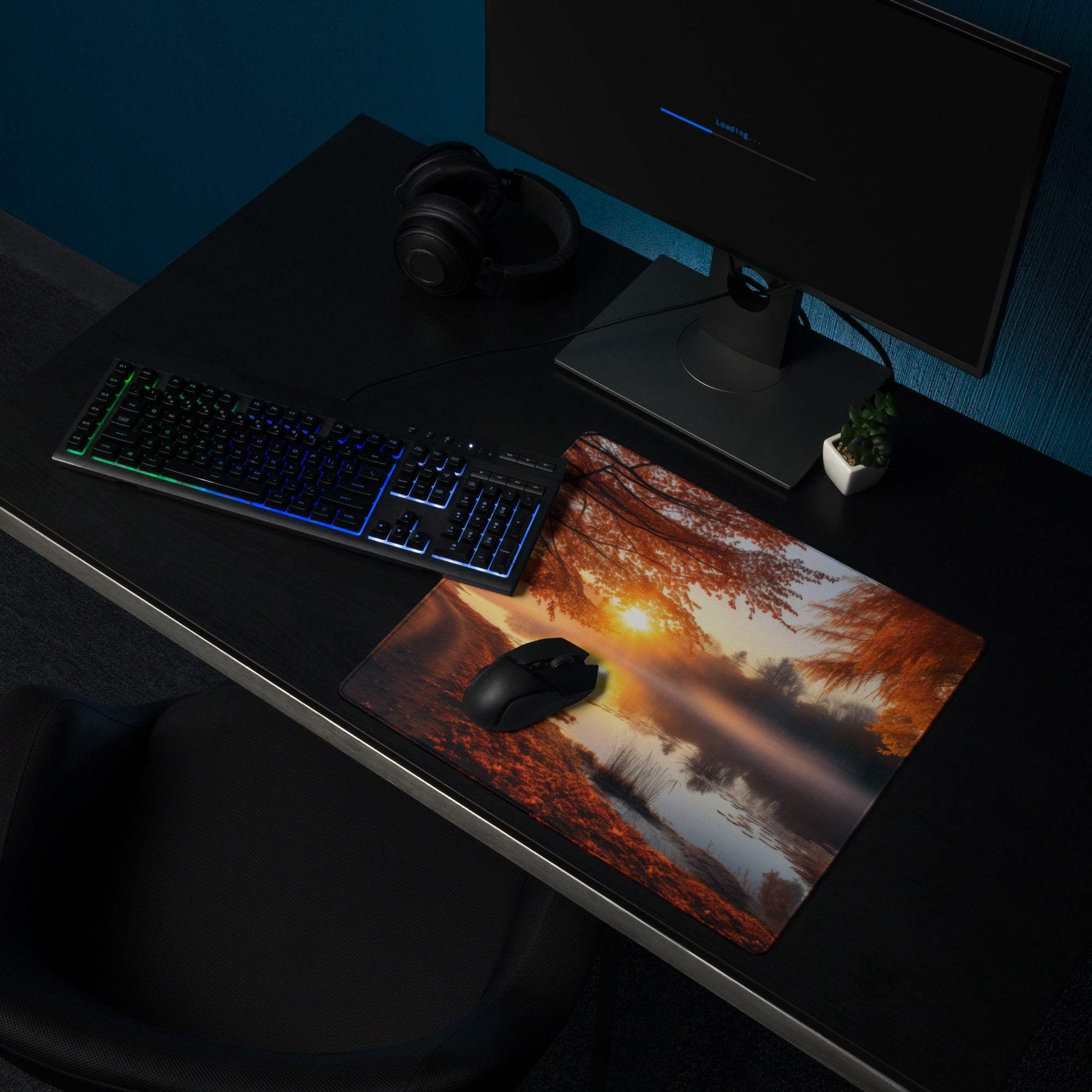 Large nature-inspired autumn sunset mouse pad with non-slip base