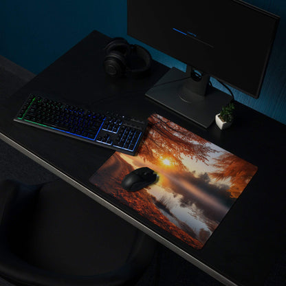Large nature-inspired autumn sunset mouse pad with non-slip base