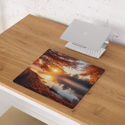 Large autumn sunset gaming mouse pad with non-slip base and stitching