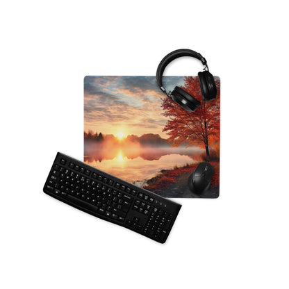 Premium Autumn Sunset Landscape Gaming Mouse Pad with headphones