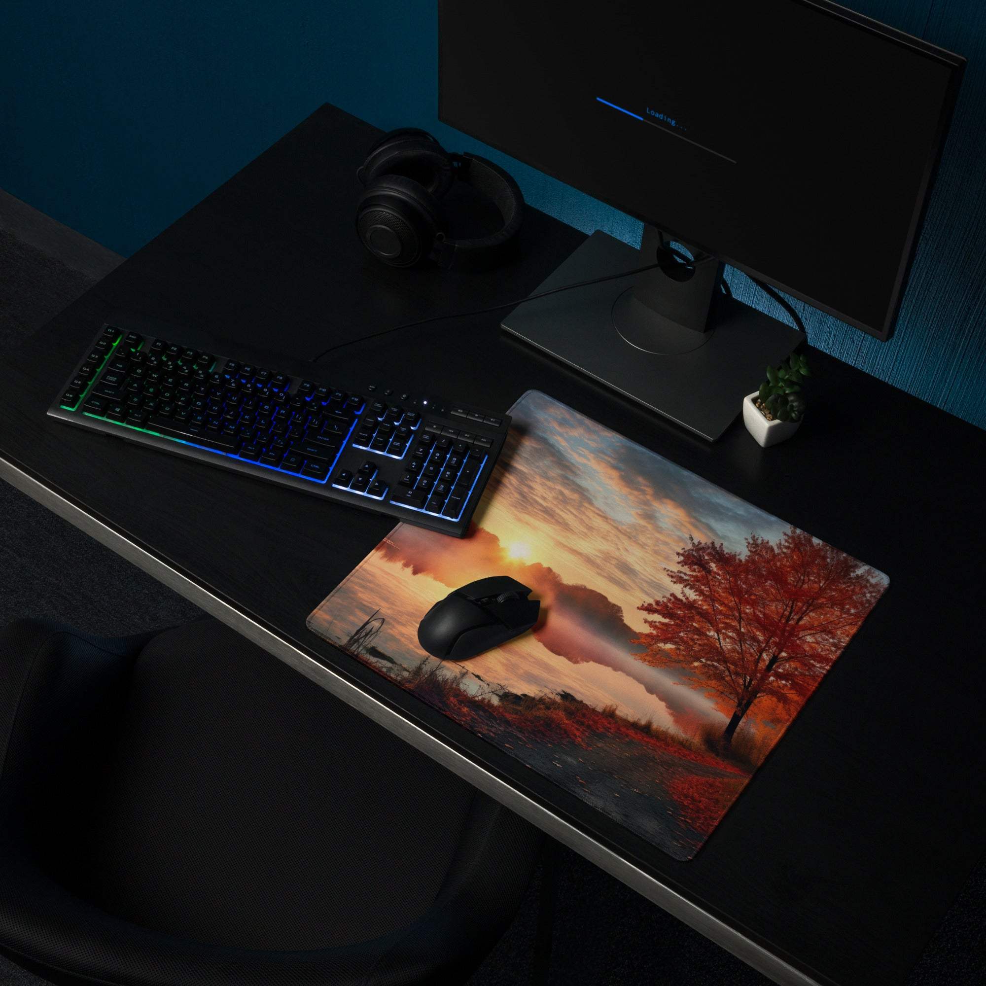 Premium large autumn sunset gaming mouse pad with non-slip base