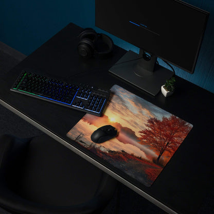 Premium large autumn sunset gaming mouse pad with non-slip base