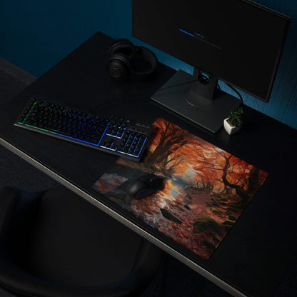 Vibrant autumn forest river gaming mouse pad with non-slip base