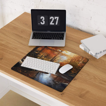 Large Autumn Forest gaming mouse pad with non-slip base