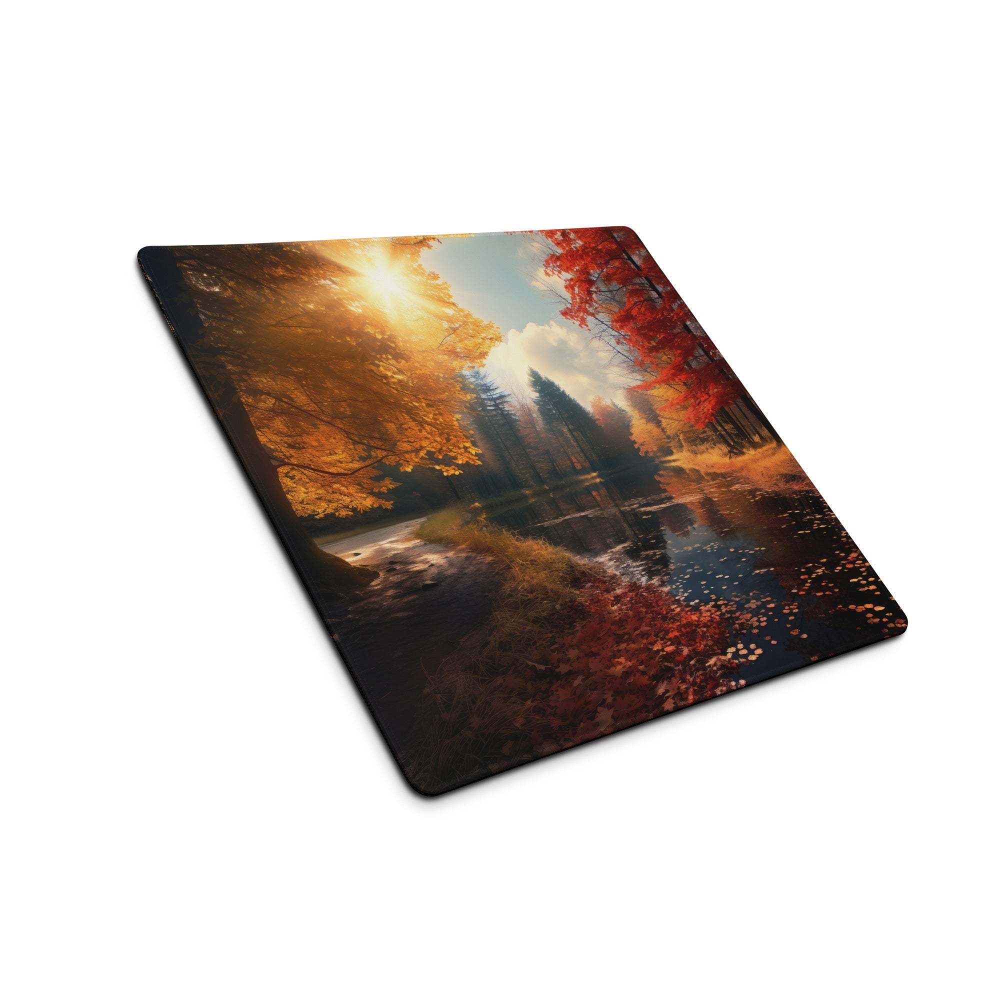 Autumn forest scene square coaster mouse pad with non-slip backing