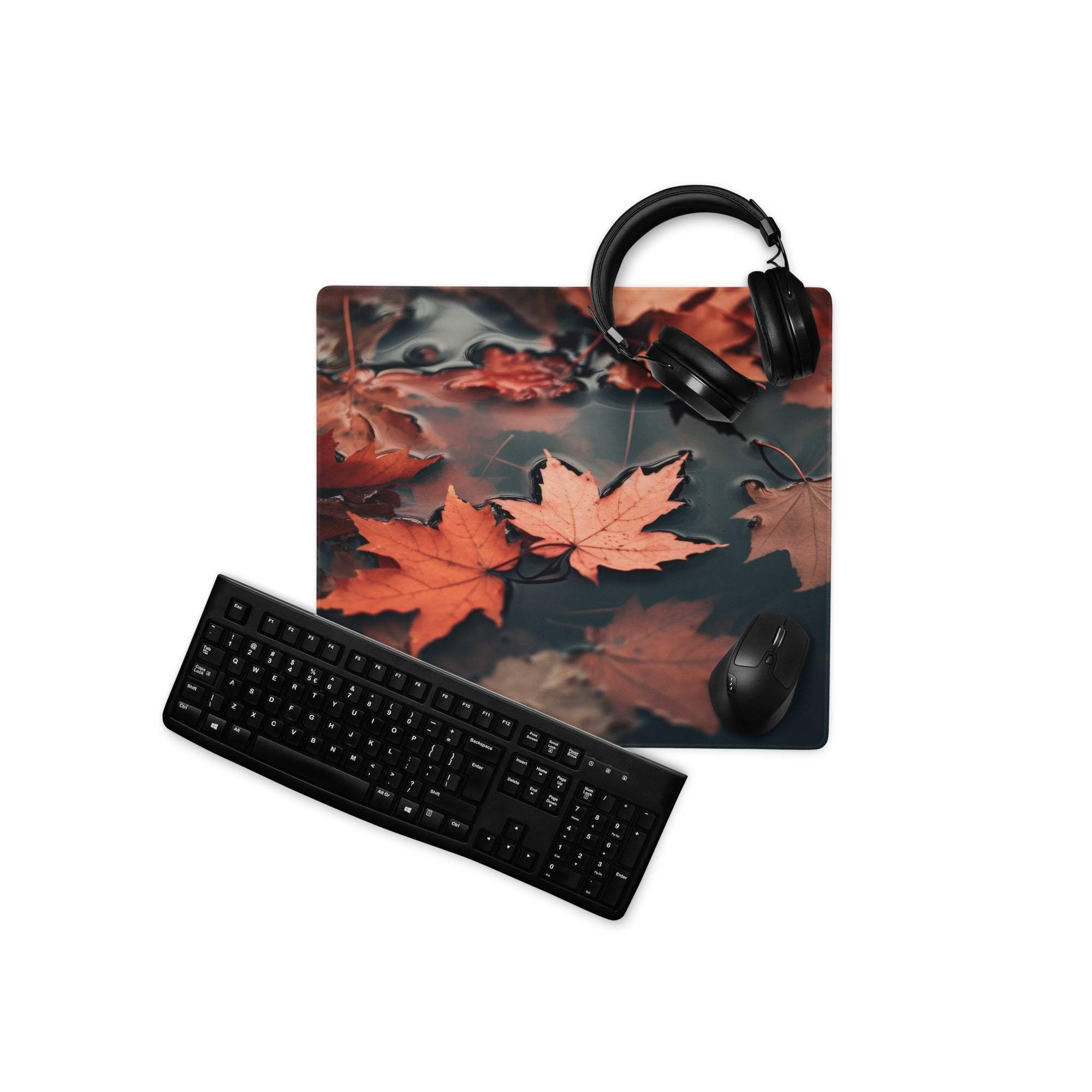 Autumn leaves gaming mouse pad in orange, red, brown on water, large non-slip