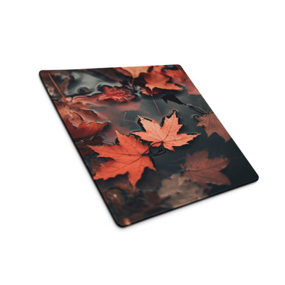 Autumn leaves gaming mouse pad with vivid orange red maple leaves on dark water