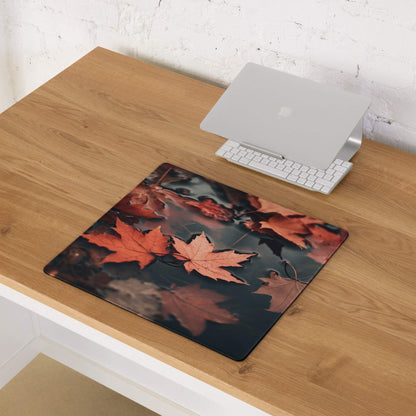 Large Autumn Leaves gaming mouse pad with vibrant maple leaves on water, non-slip base