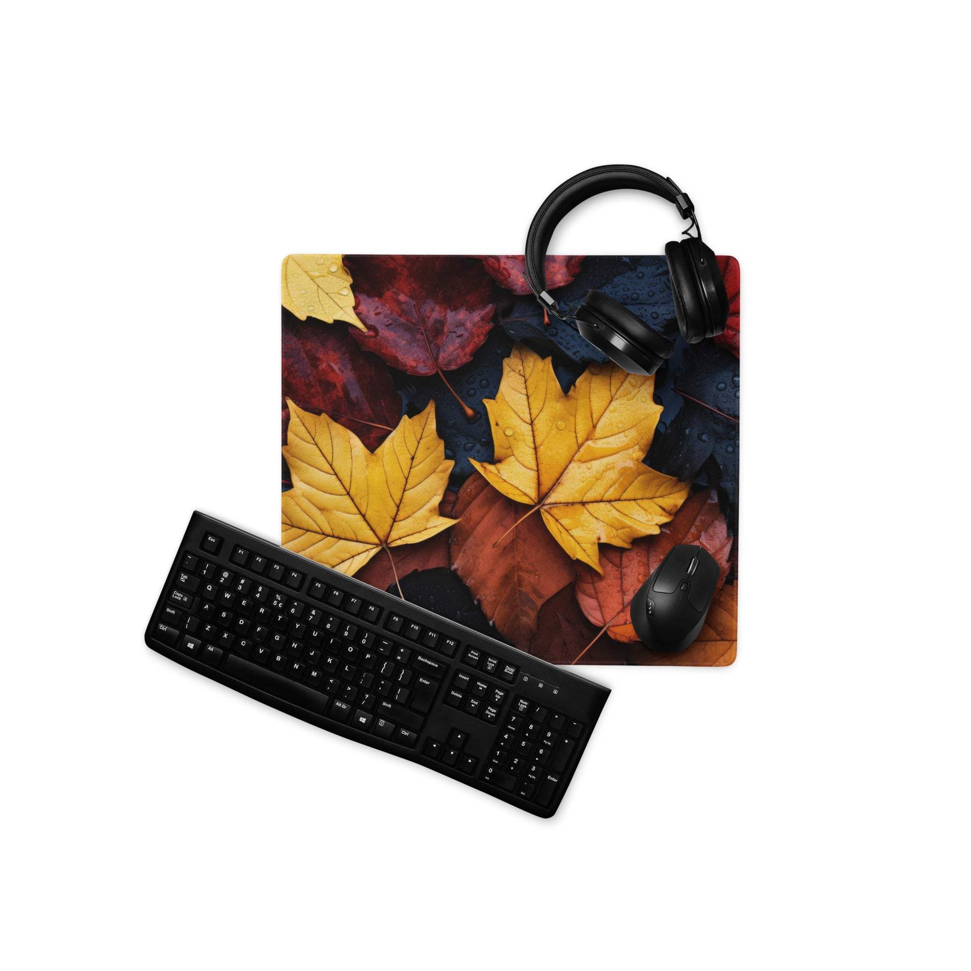 Vibrant autumn leaves gaming mouse pad with yellow red maroon maple leaves