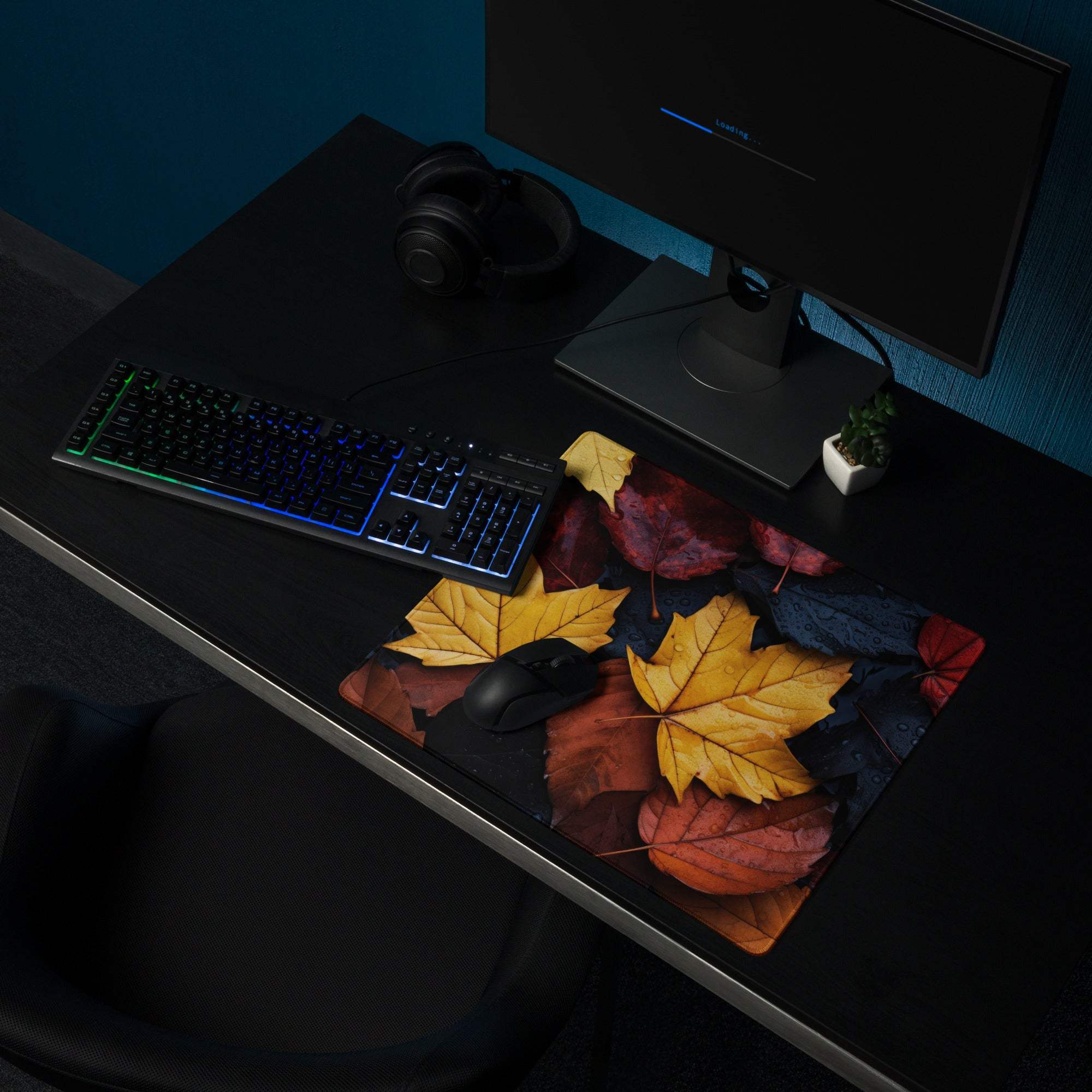 Vibrant autumn leaves gaming mouse pad with yellow orange red maple leaves