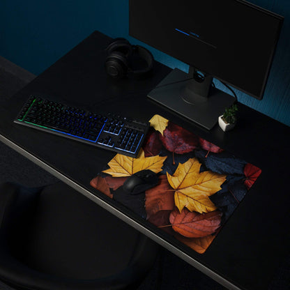 Vibrant autumn leaves gaming mouse pad with yellow orange red maple leaves