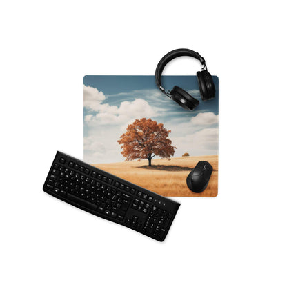 Calm autumn tree in golden field gaming mouse pad with non-slip base