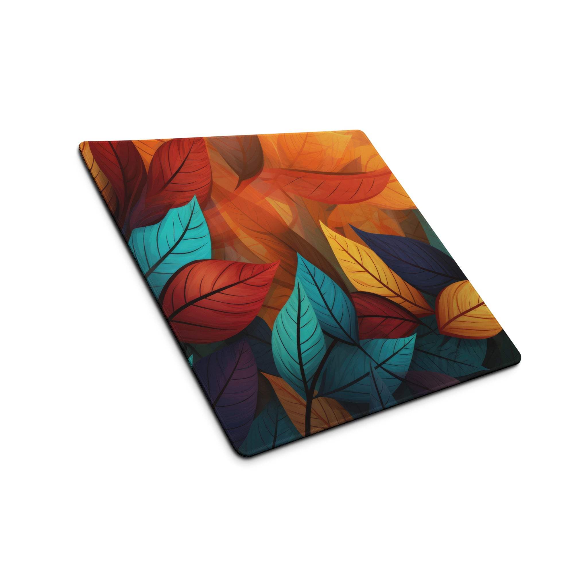 Vibrant autumn leaves gaming mouse pad, large non-slip base, stitched edges