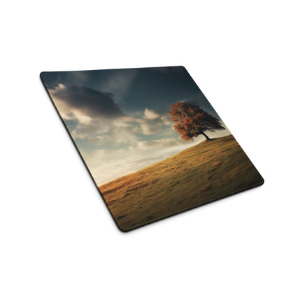 Square Autumn Landscape Serenity gaming mouse pad with tree on hill