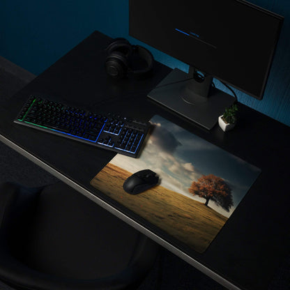 Autumn Landscape Serenity gaming mouse pad with tree under cloudy sky
