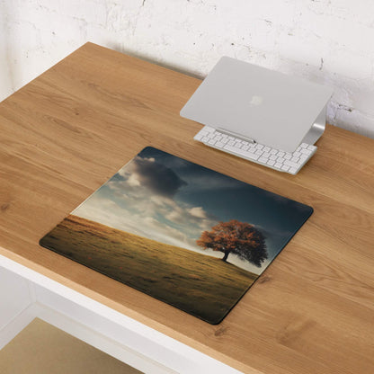 Autumn Landscape Serenity gaming mouse pad with tree under dramatic sky
