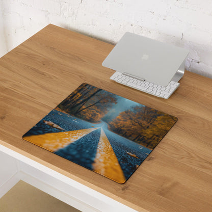 Autumn Road large gaming mouse pad with vibrant forest road design