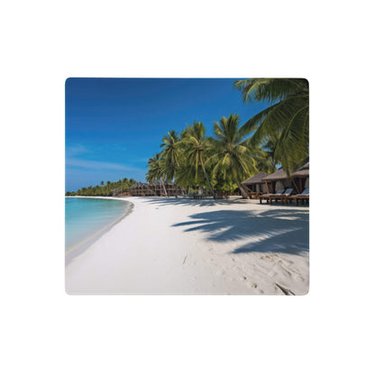 Tropical beach paradise desk pad with turquoise water white sand and green palm trees coastal vibrant print