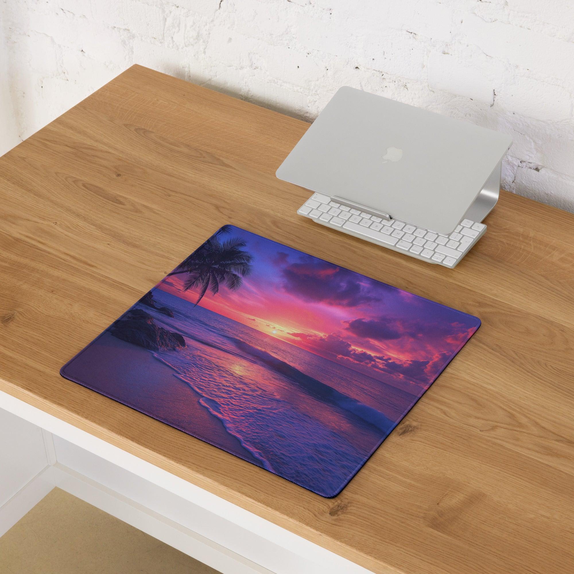 Vibrant tropical sunset ocean gaming mouse pad large with non-slip backing