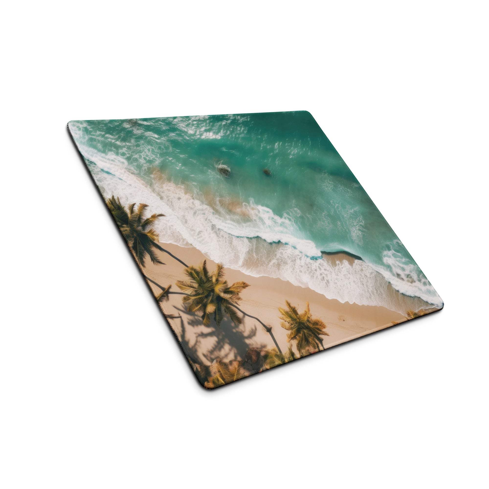 Tranquil oceanic beach aerial view gaming mouse pad with wave and palm trees