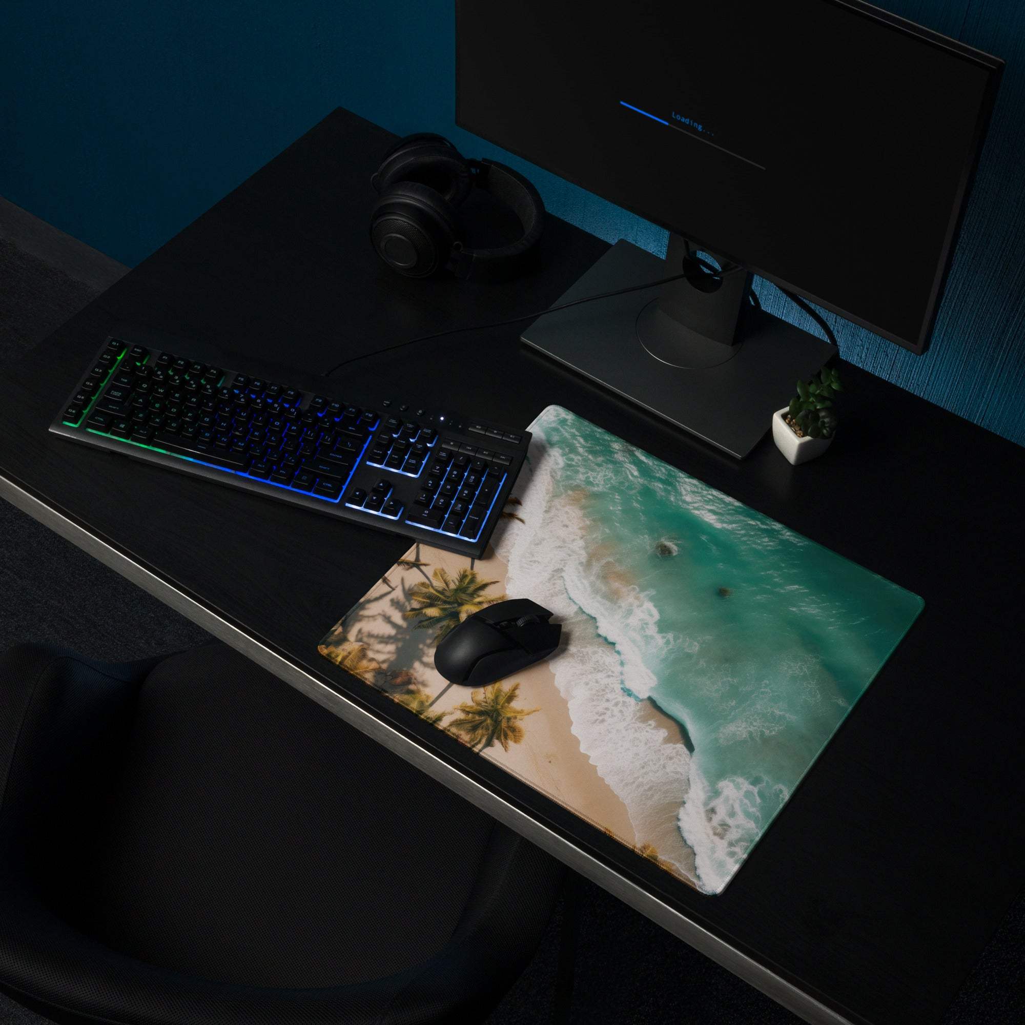 Tranquil oceanic beach aerial view gaming mouse pad with non-slip base