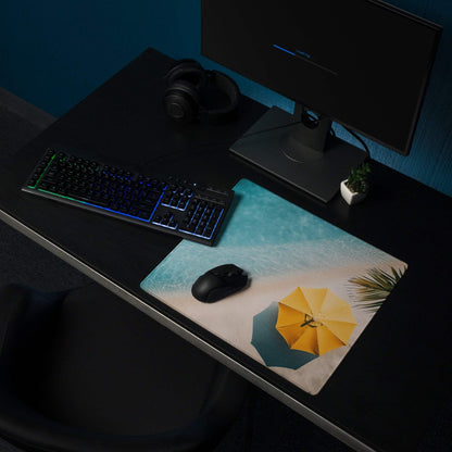 Oceanic Beach large gaming mouse pad with turquoise water, sand, umbrellas