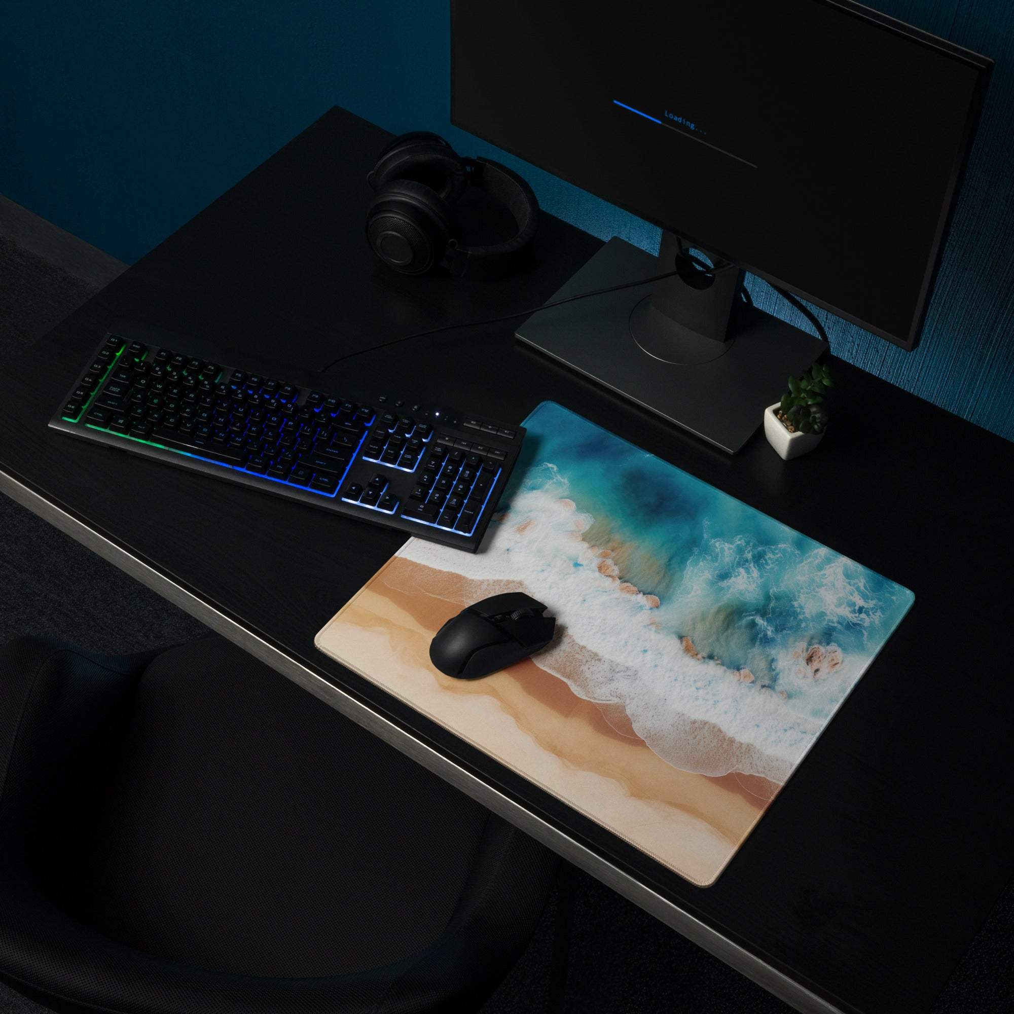 Large Aerial Ocean Beach Turquoise Calm Gaming Mouse Pad with vibrant waves