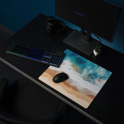Large Aerial Ocean Beach Turquoise Calm Gaming Mouse Pad with vibrant waves