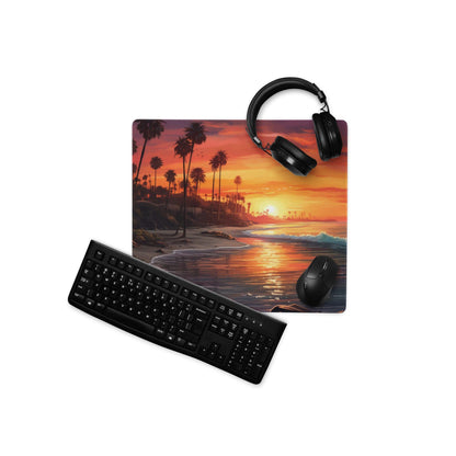 Large Sunset Beach Palm Tree Gaming Mouse Pad with Non-Slip Stitching