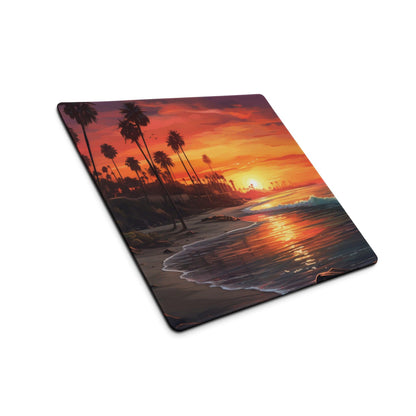 Large Sunset Beach Palm Tree Gaming Mouse Pad with Non-Slip Edge Stitching