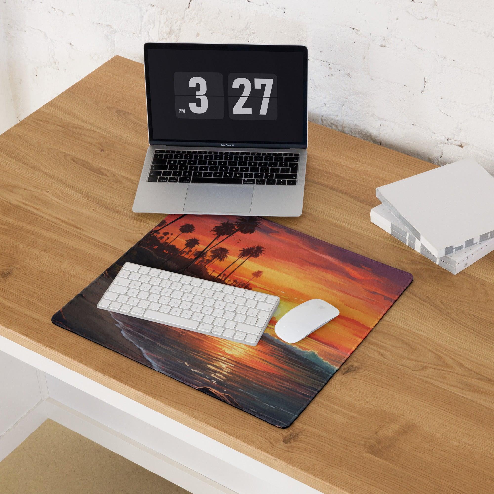 Large Sunset Beach Palm Tree Gaming Mouse Pad with Non-Slip Surface