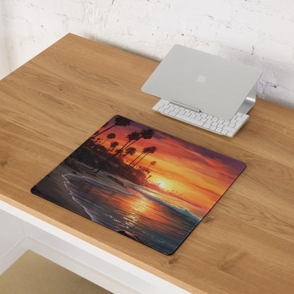 Large Sunset Beach Palm Tree Gaming Mouse Pad with Non-Slip Edge Stitching