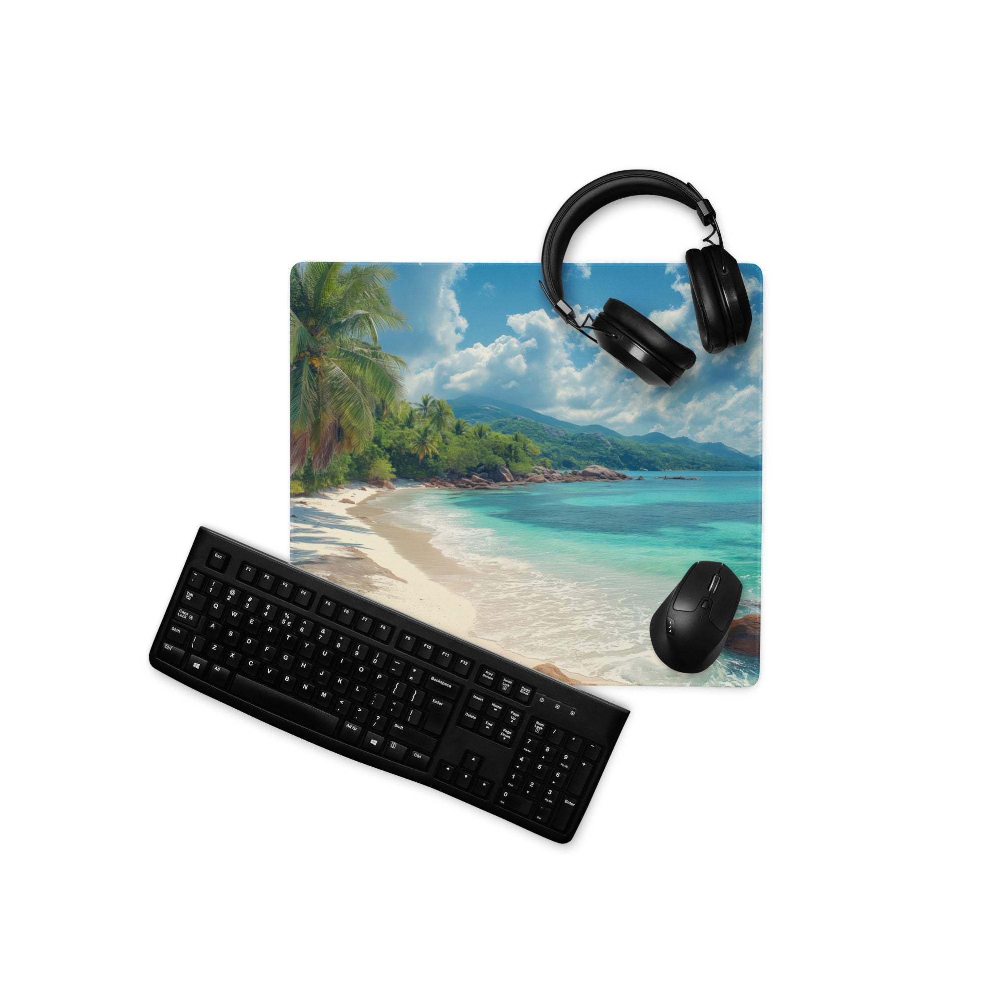 Tropical beach large gaming mouse pad with turquoise ocean and palm trees