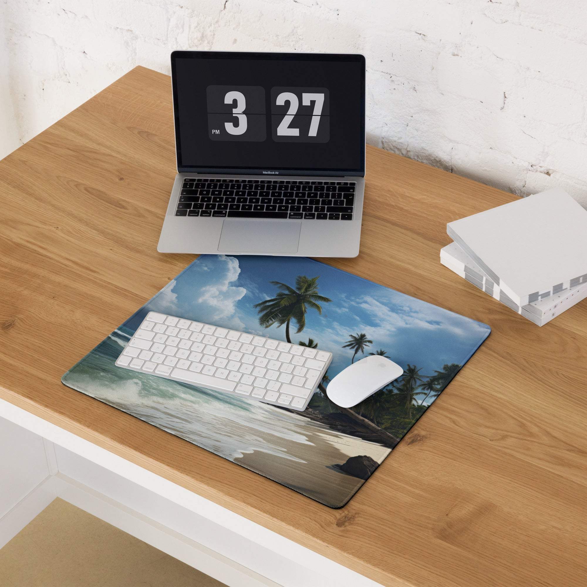 Vibrant tropical beach palm trees gaming mouse pad with non-slip backing