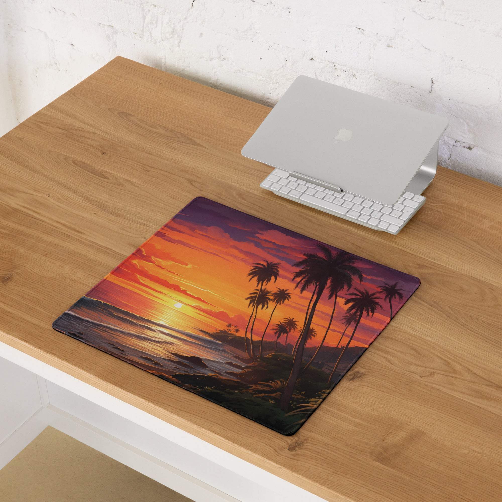 Large Sunset Beach Gaming Mouse Pad with Ocean View and Palm Trees