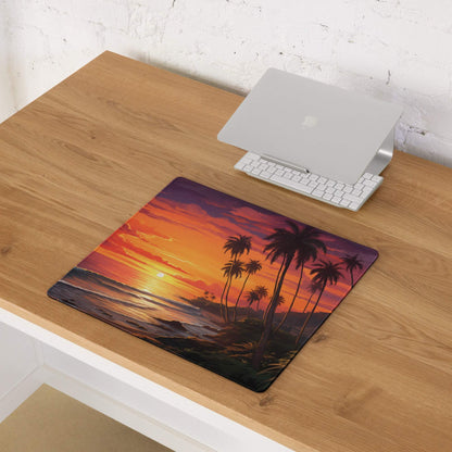 Large Sunset Beach Gaming Mouse Pad with Ocean View and Palm Trees