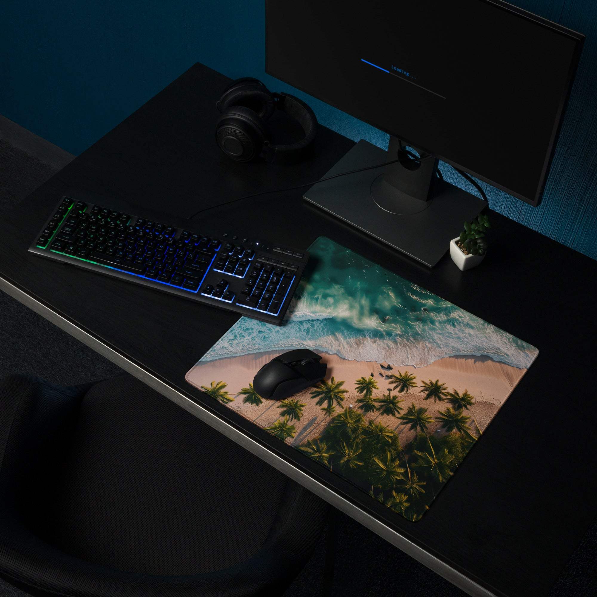 Vibrant tropical beach gaming mouse pad with non-slip base